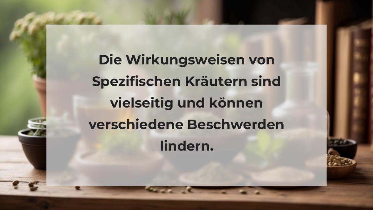 Die Wirkungsweisen von Spezifischen Kräutern sind vielseitig und können verschiedene Beschwerden lindern.