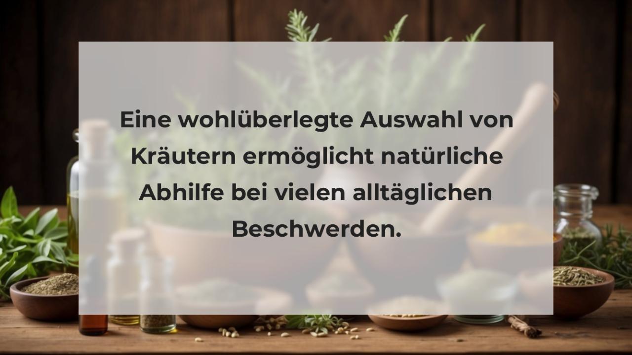 Eine wohlüberlegte Auswahl von Kräutern ermöglicht natürliche Abhilfe bei vielen alltäglichen Beschwerden.