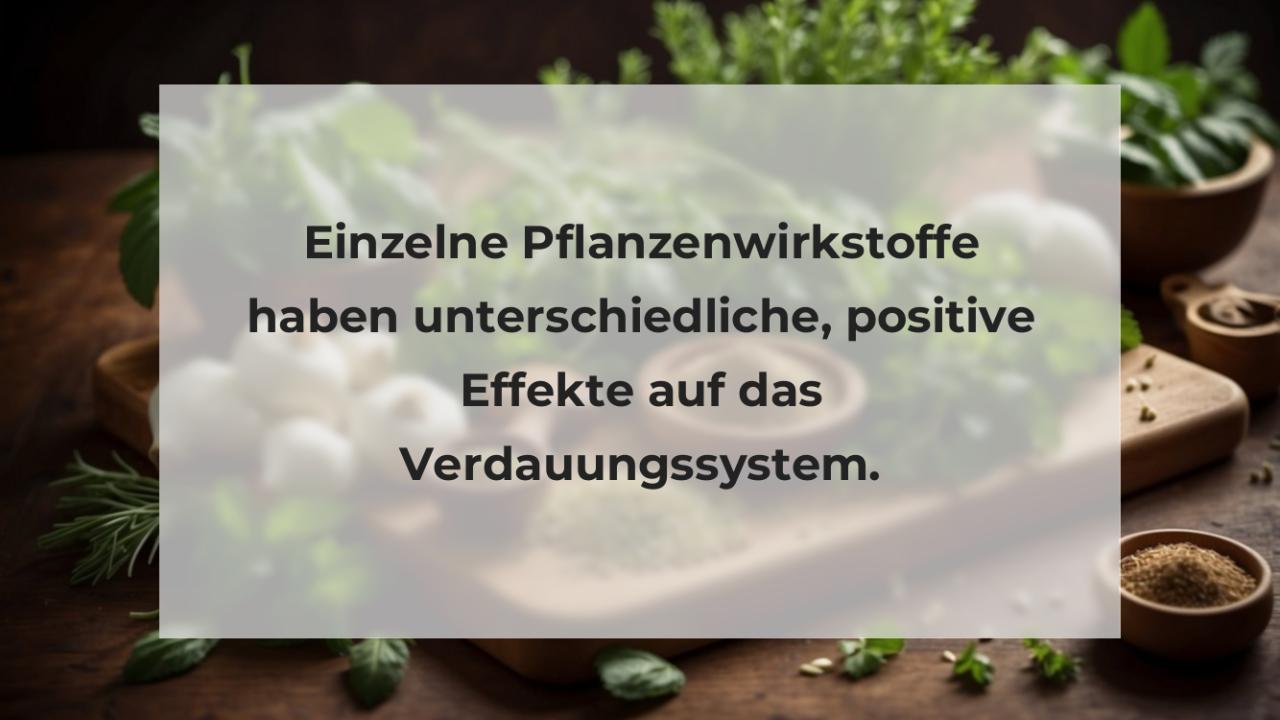 Einzelne Pflanzenwirkstoffe haben unterschiedliche, positive Effekte auf das Verdauungssystem.