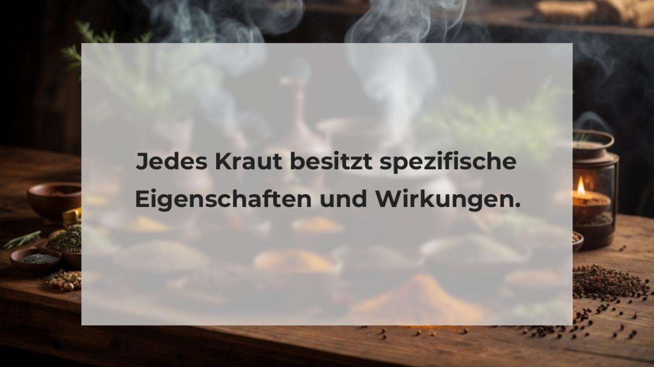 Jedes Kraut besitzt spezifische Eigenschaften und Wirkungen.