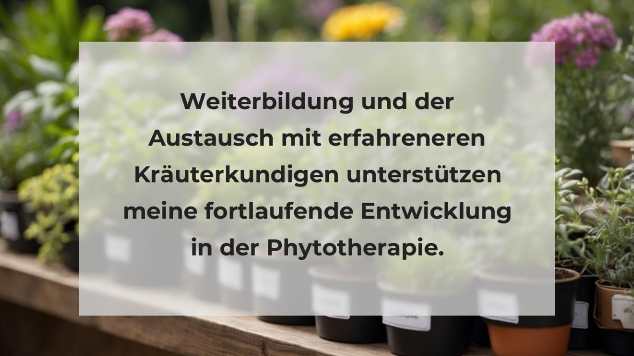 Weiterbildung und der Austausch mit erfahreneren Kräuterkundigen unterstützen meine fortlaufende Entwicklung in der Phytotherapie.